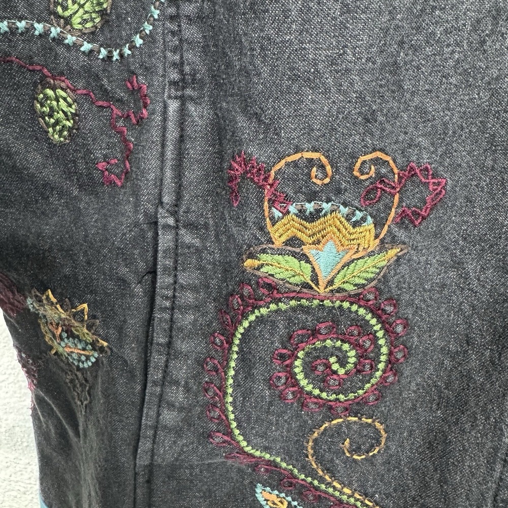 VTG Denim &‎ Co Black Denim Jacket Multicolor Embroidery Floral Women's Lg Y2K - Picture 5 of 8